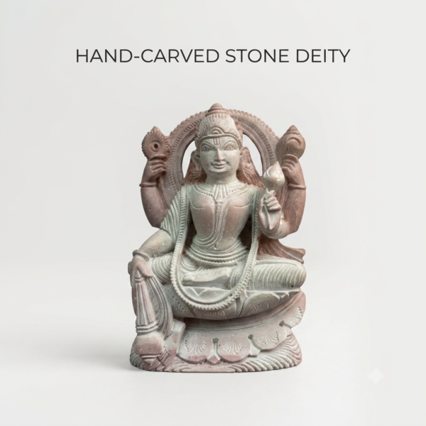 Hand-Carved Red Stone Lakshmi Idol, 3 Inch