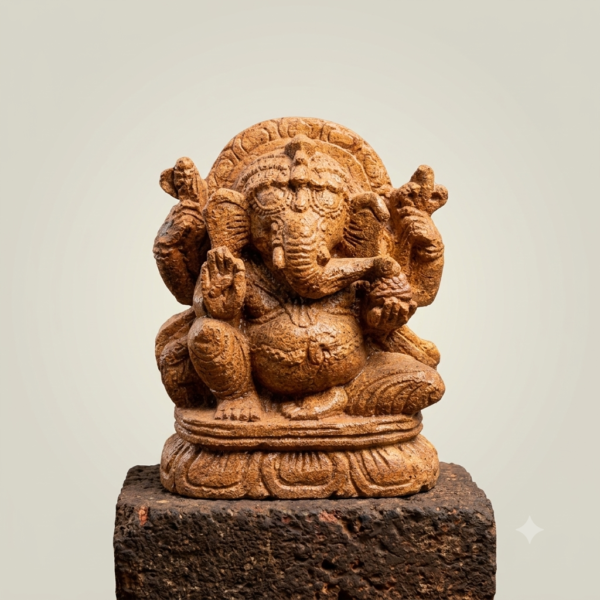 Hand-Carved Sandstone Ganesha Statue, 8 Inch