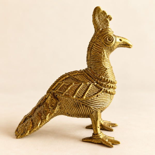 Dokra Peacock Figurine | Handcrafted Tribal Metal Art | Kalavan