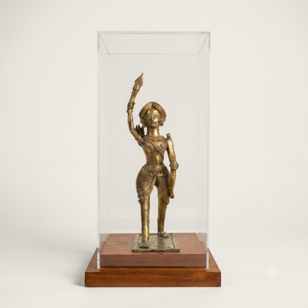 Dokra Brass Birsa Munda Statue with Acrylic Display Case