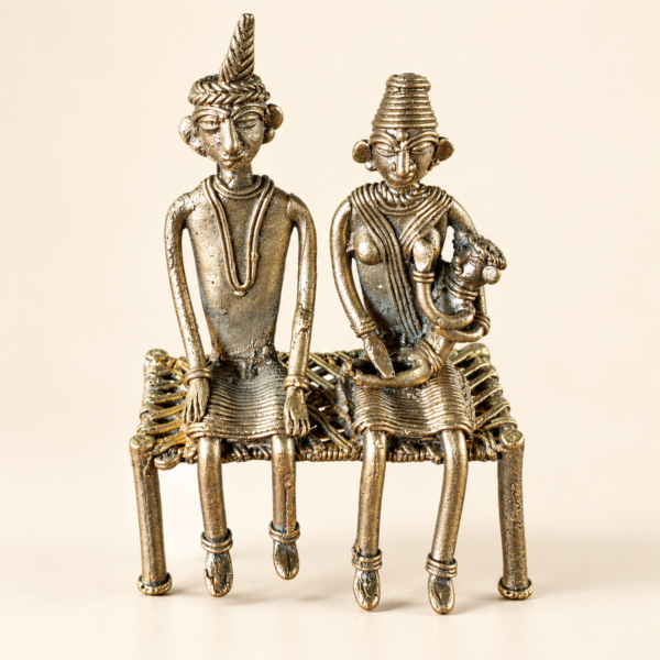 Dokra Brass Couple with Child Sculpture