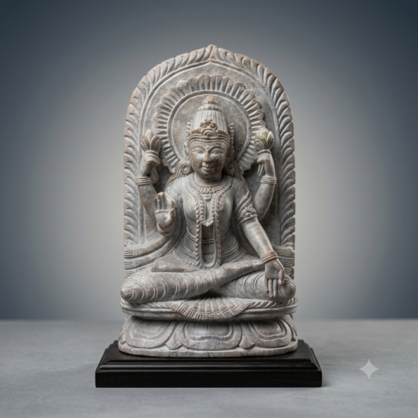 Hand-Carved Red Stone Lakshmi Statue on Lotus