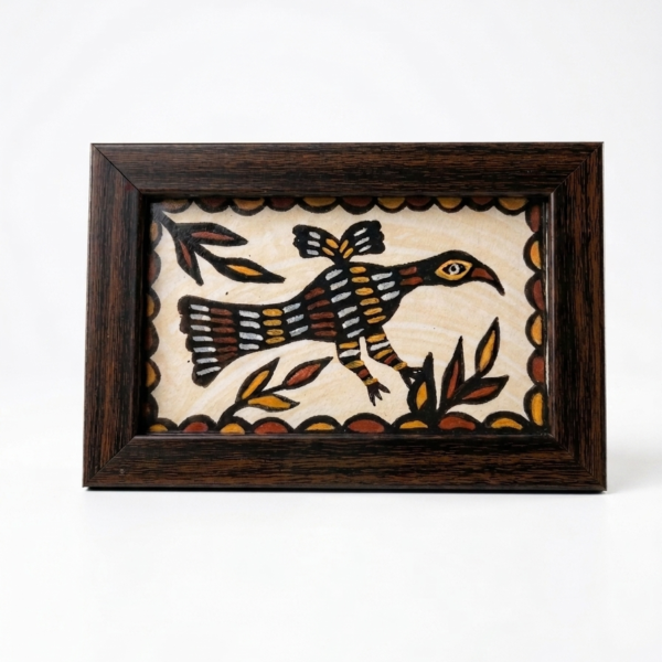 Handmade Sohrai Art Mini Frame – Traditional Tribal Folk Painting (4 x 6 Inch)