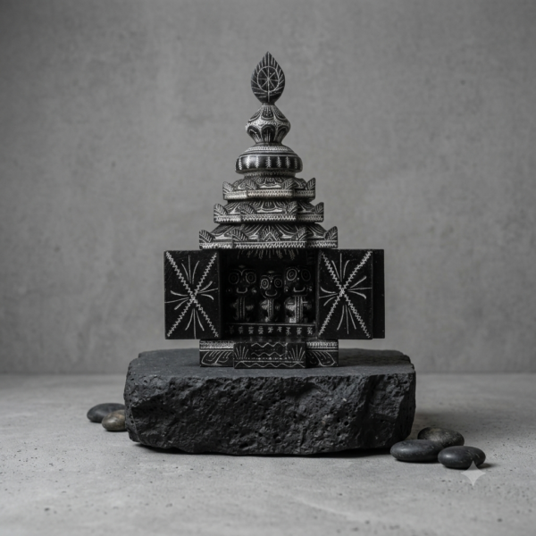 Hand-Carved Black Stone Jagannath Temple, 8 Inch | Odisha