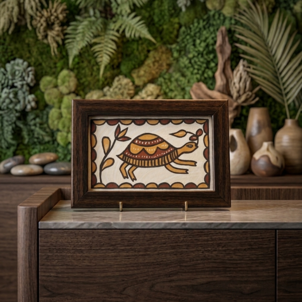 Handmade Sohrai Art Mini Frame – Traditional Tribal Folk Painting (4 x 6 Inch)
